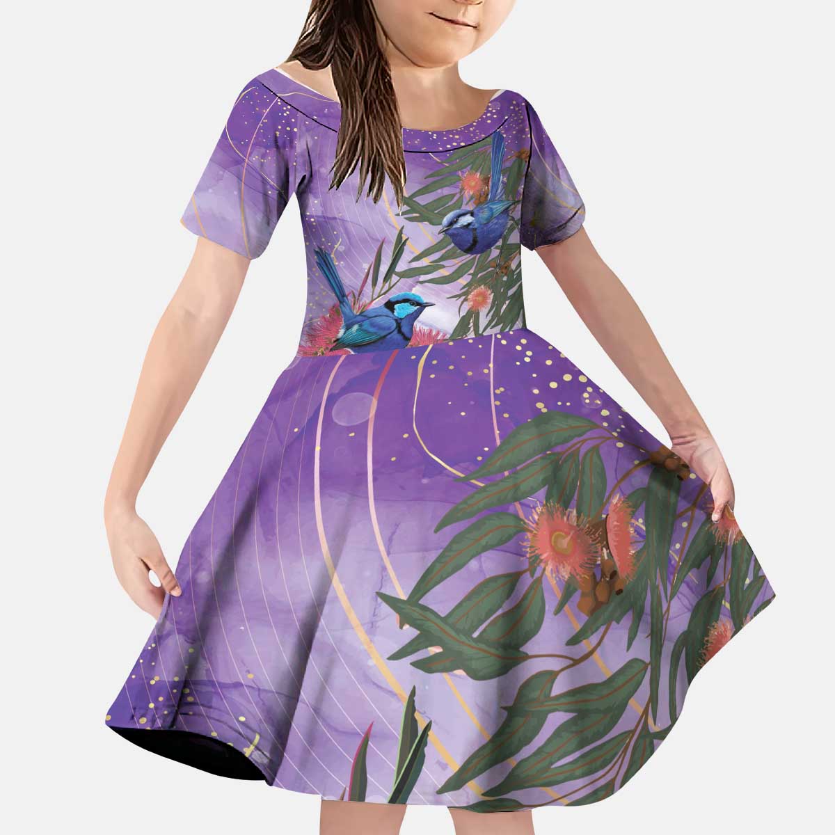 Australia Splendid Fairy Wren on Eucalyptus Kid Short Sleeve Dress Epilepsy Awareness - Aussie Hoodie