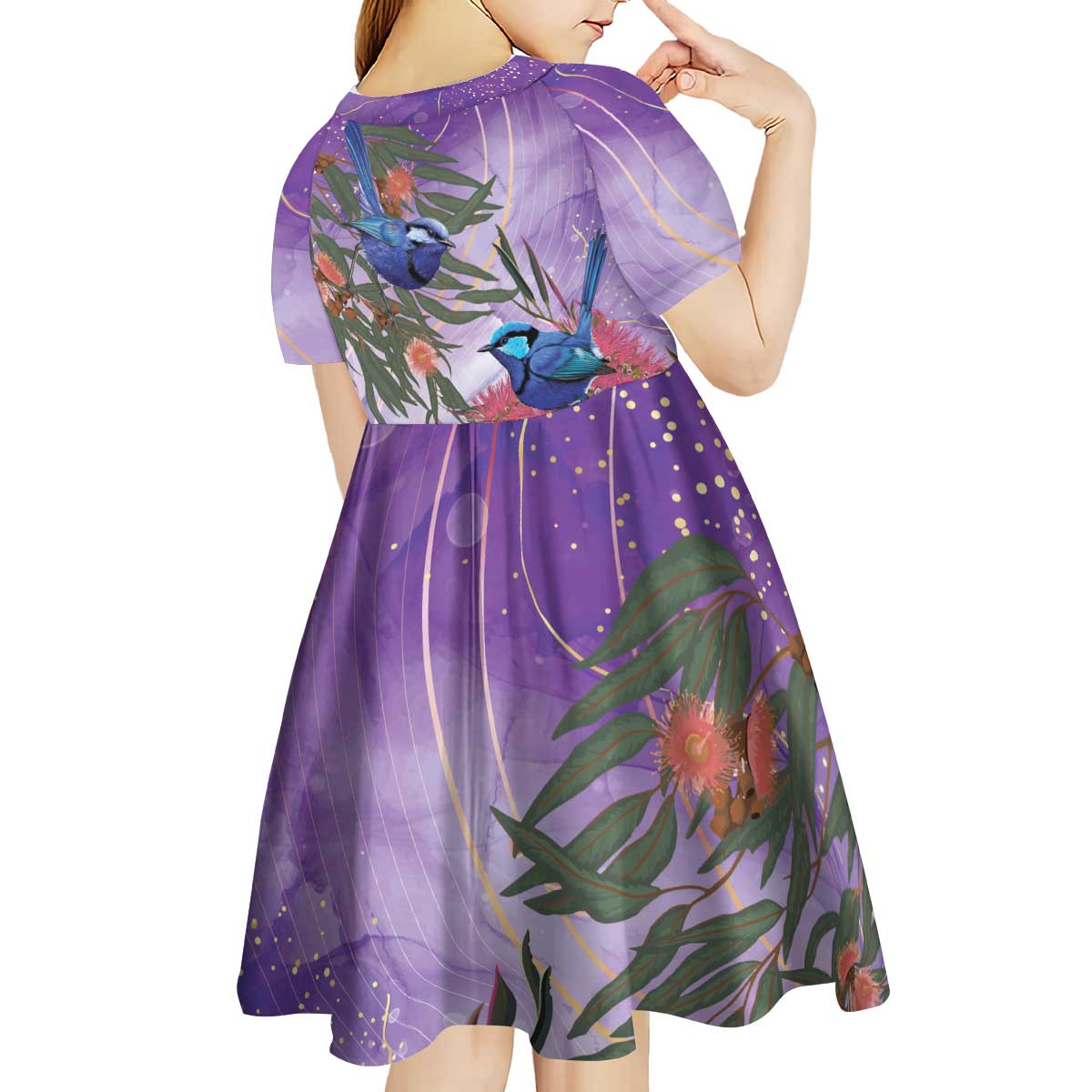 Australia Splendid Fairy Wren on Eucalyptus Kid Short Sleeve Dress Epilepsy Awareness - Aussie Hoodie