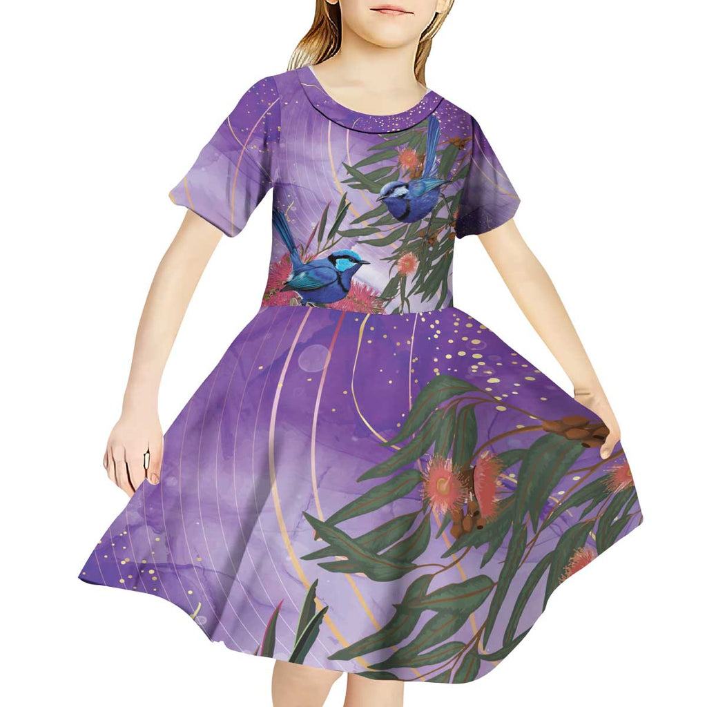 Australia Splendid Fairy Wren on Eucalyptus Kid Short Sleeve Dress Epilepsy Awareness - Aussie Hoodie