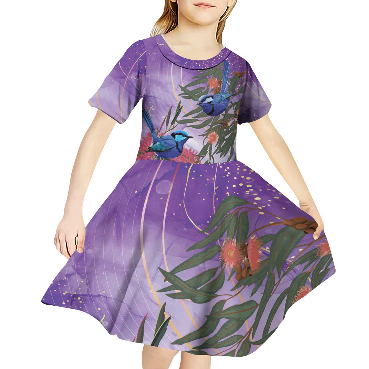 Australia Splendid Fairy Wren on Eucalyptus Kid Short Sleeve Dress Epilepsy Awareness - Aussie Hoodie