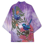 Australia Splendid Fairy Wren on Eucalyptus Kimono Epilepsy Awareness - Aussie Hoodie