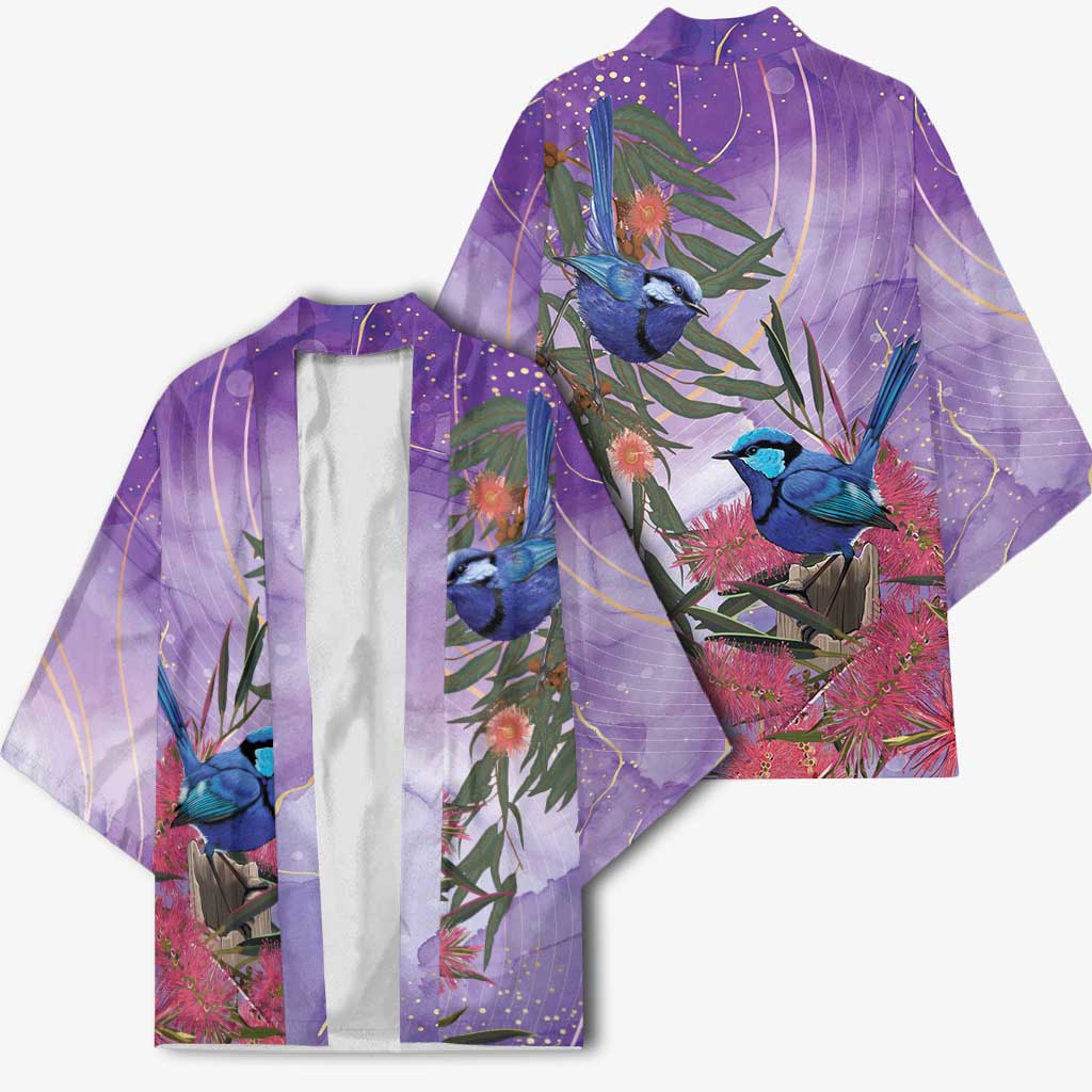 Australia Splendid Fairy Wren on Eucalyptus Kimono Epilepsy Awareness - Aussie Hoodie