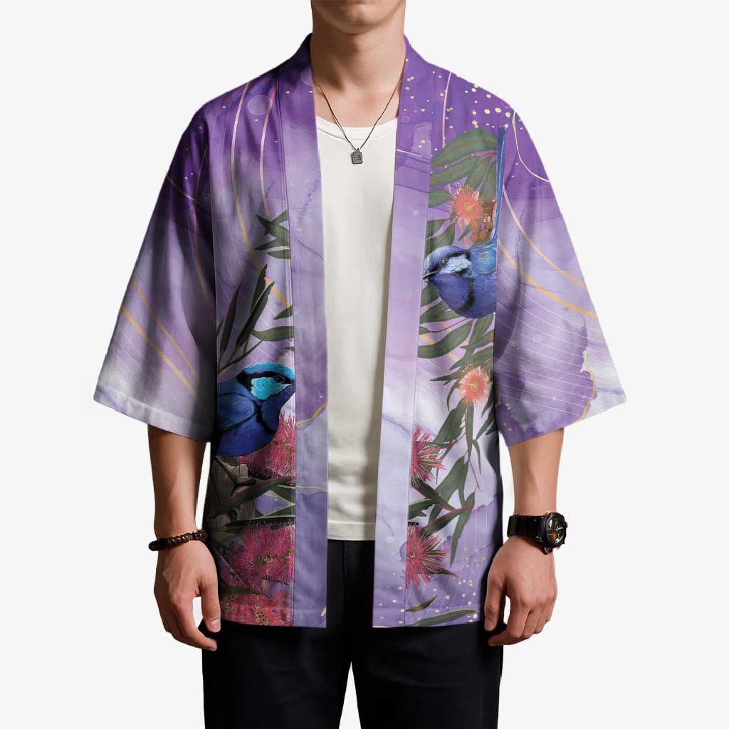 Australia Splendid Fairy Wren on Eucalyptus Kimono Epilepsy Awareness - Aussie Hoodie