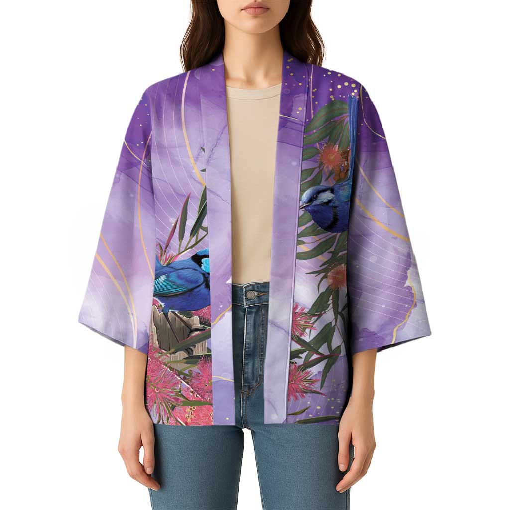 Australia Splendid Fairy Wren on Eucalyptus Kimono Epilepsy Awareness - Aussie Hoodie