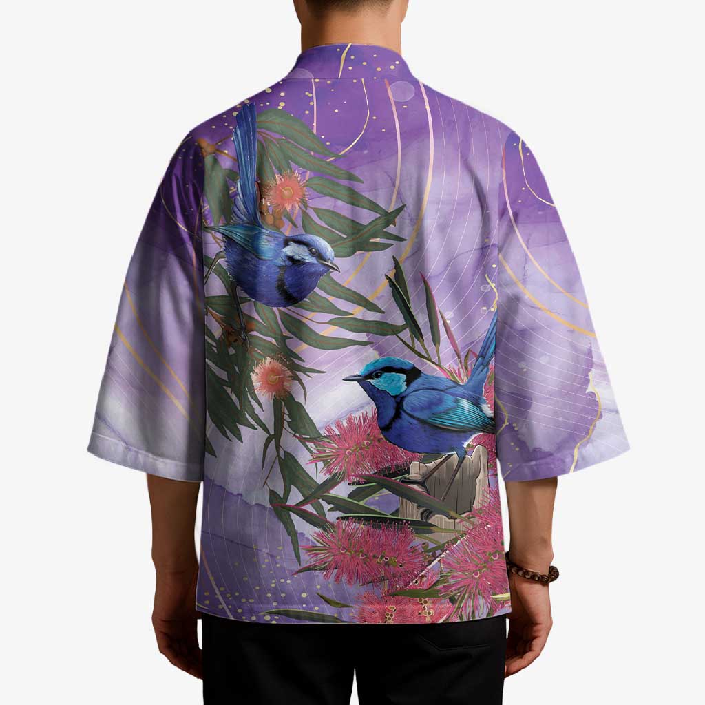 Australia Splendid Fairy Wren on Eucalyptus Kimono Epilepsy Awareness - Aussie Hoodie