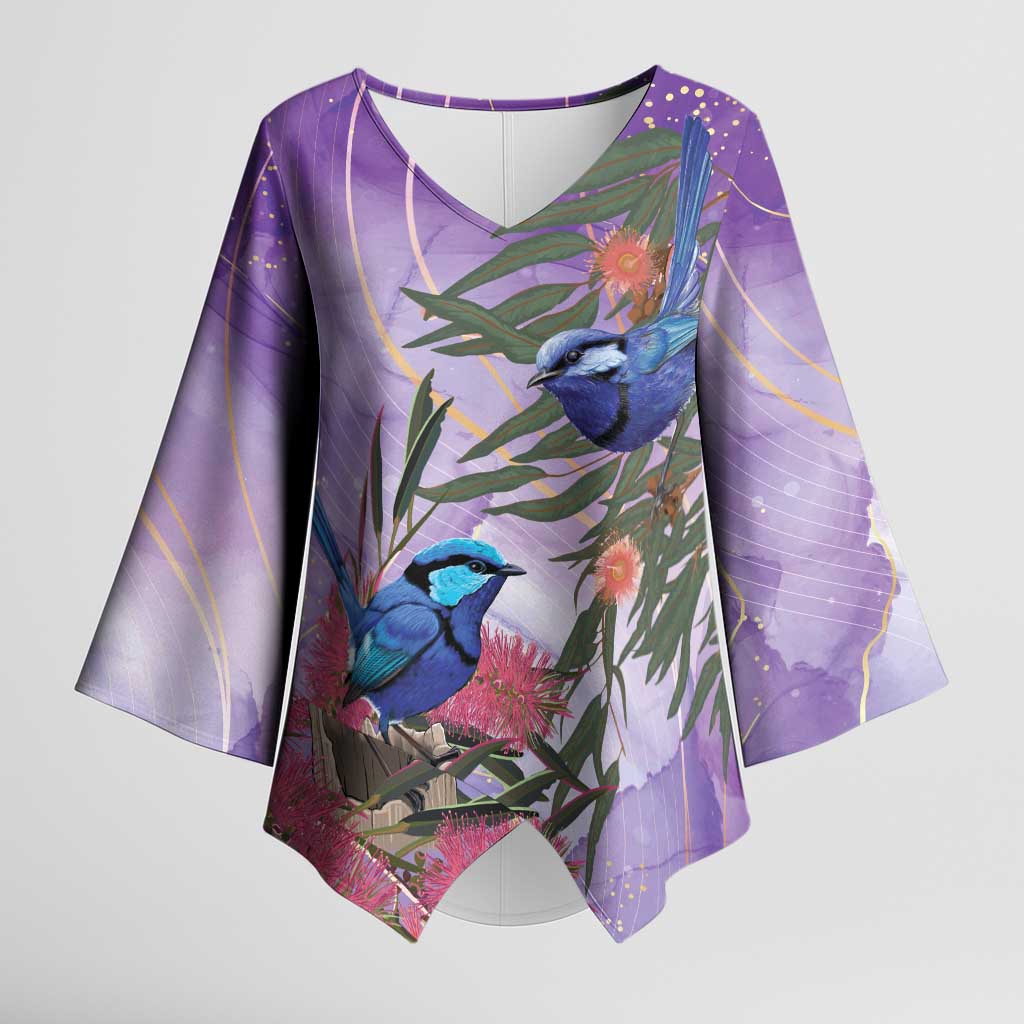 Australia Splendid Fairy Wren on Eucalyptus Kimono Sleeve Blouse Epilepsy Awareness - Aussie Hoodie