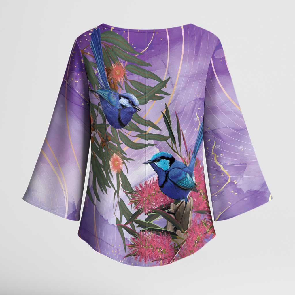 Australia Splendid Fairy Wren on Eucalyptus Kimono Sleeve Blouse Epilepsy Awareness - Aussie Hoodie