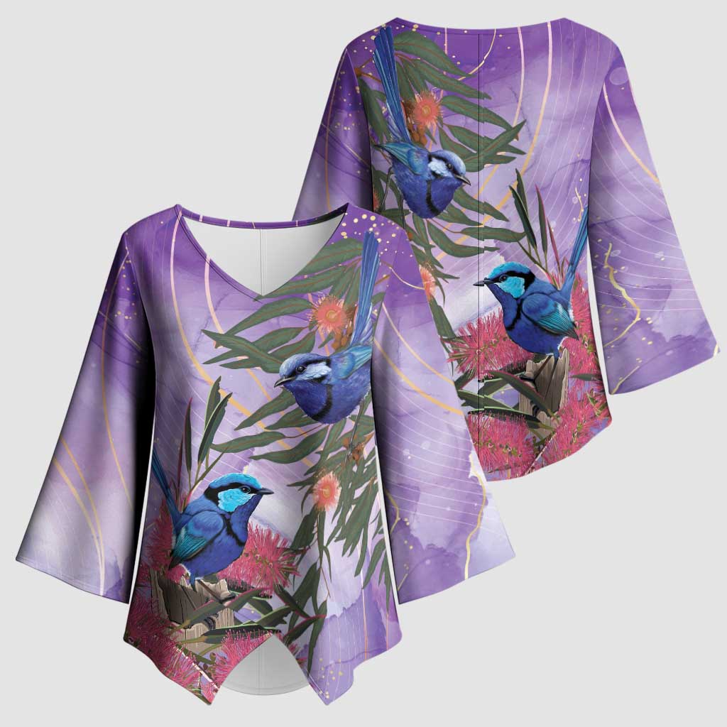 Australia Splendid Fairy Wren on Eucalyptus Kimono Sleeve Blouse Epilepsy Awareness - Aussie Hoodie