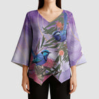 Australia Splendid Fairy Wren on Eucalyptus Kimono Sleeve Blouse Epilepsy Awareness - Aussie Hoodie