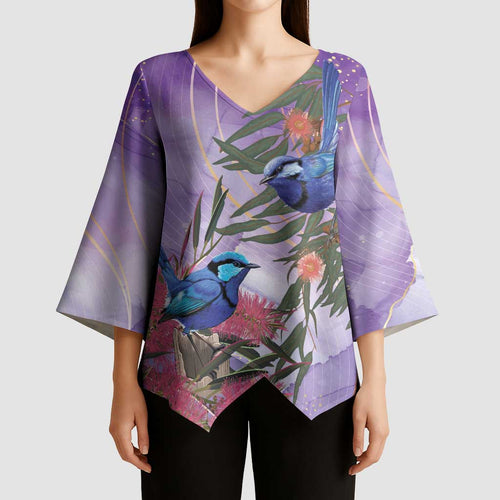 Australia Splendid Fairy Wren on Eucalyptus Kimono Sleeve Blouse Epilepsy Awareness - Aussie Hoodie