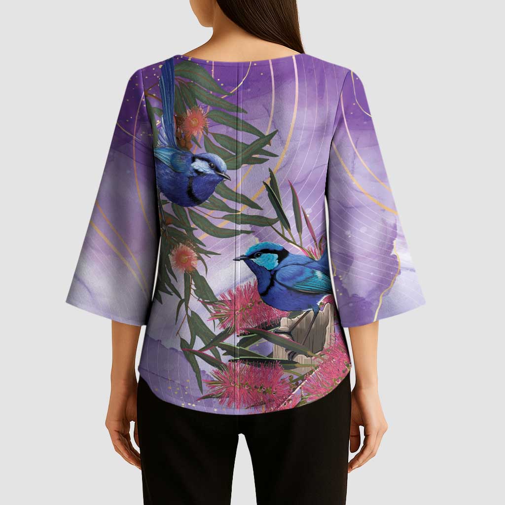 Australia Splendid Fairy Wren on Eucalyptus Kimono Sleeve Blouse Epilepsy Awareness - Aussie Hoodie
