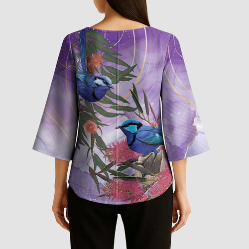 Australia Splendid Fairy Wren on Eucalyptus Kimono Sleeve Blouse Epilepsy Awareness - Aussie Hoodie