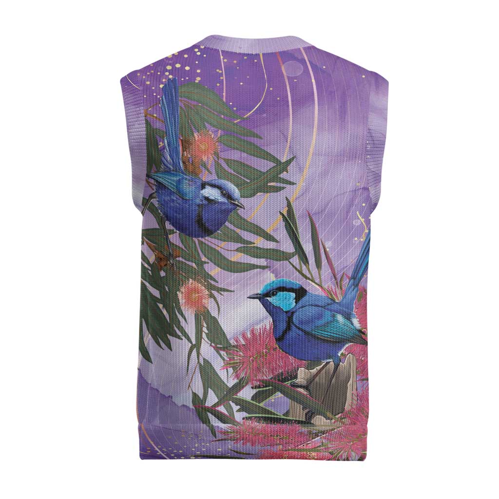 Australia Splendid Fairy Wren on Eucalyptus Christmas Knitted V-Neck Vest Epilepsy Awareness - Aussie Hoodie