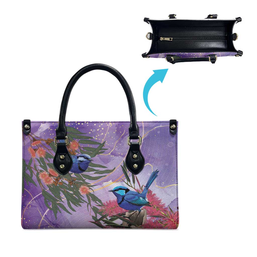 Australia Splendid Fairy Wren on Eucalyptus Leather Bag Epilepsy Awareness - Aussie Hoodie