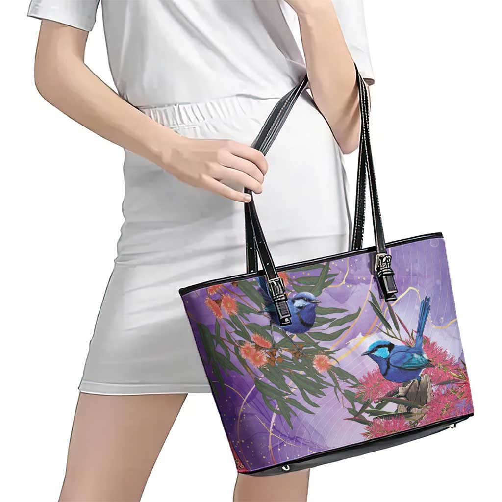 Australia Splendid Fairy Wren on Eucalyptus Leather Tote Bag Epilepsy Awareness - Aussie Hoodie