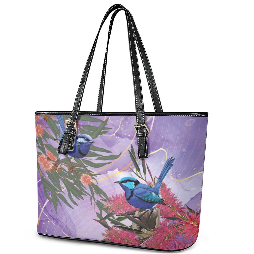Australia Splendid Fairy Wren on Eucalyptus Leather Tote Bag Epilepsy Awareness - Aussie Hoodie