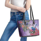 Australia Splendid Fairy Wren on Eucalyptus Leather Tote Bag Epilepsy Awareness - Aussie Hoodie