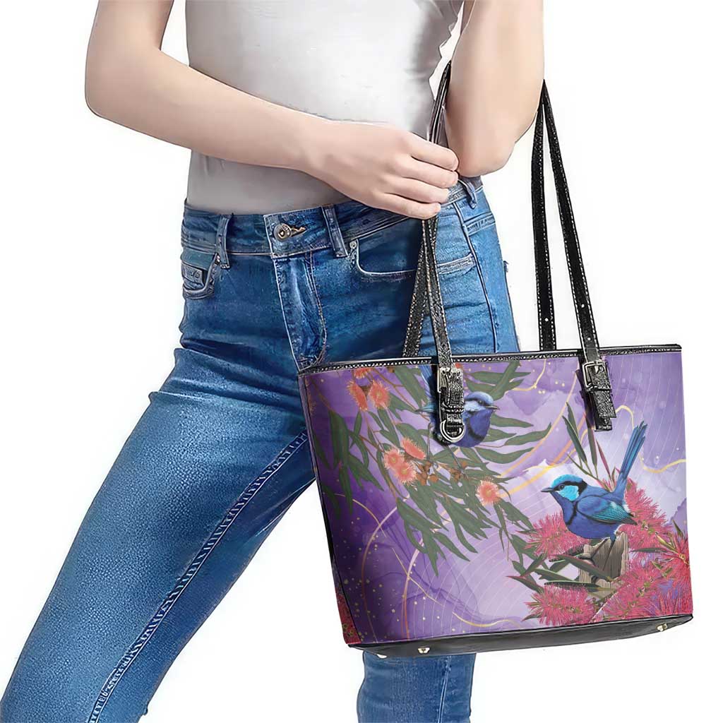 Australia Splendid Fairy Wren on Eucalyptus Leather Tote Bag Epilepsy Awareness - Aussie Hoodie