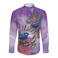 Australia Splendid Fairy Wren on Eucalyptus Long Sleeve Button Shirt Epilepsy Awareness - Aussie Hoodie