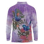 Australia Splendid Fairy Wren on Eucalyptus Long Sleeve Polo Shirt Epilepsy Awareness - Aussie Hoodie