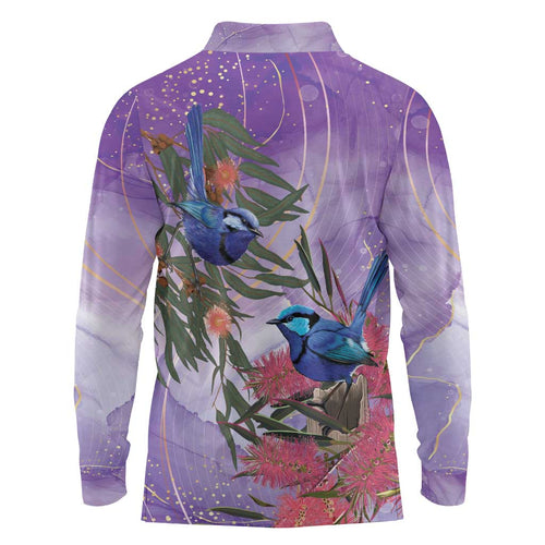 Australia Splendid Fairy Wren on Eucalyptus Long Sleeve Polo Shirt Epilepsy Awareness - Aussie Hoodie