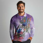 Australia Splendid Fairy Wren on Eucalyptus Long Sleeve Polo Shirt Epilepsy Awareness - Aussie Hoodie