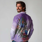 Australia Splendid Fairy Wren on Eucalyptus Long Sleeve Polo Shirt Epilepsy Awareness - Aussie Hoodie