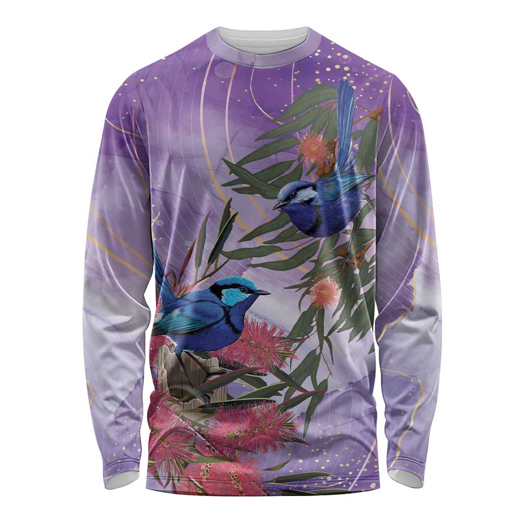 Australia Splendid Fairy Wren on Eucalyptus Long Sleeve Shirt Epilepsy Awareness - Aussie Hoodie