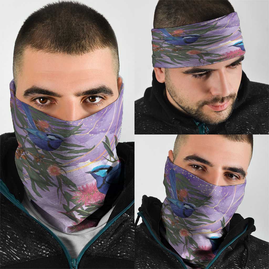 Australia Splendid Fairy Wren on Eucalyptus Neck Gaiter Epilepsy Awareness - Aussie Hoodie