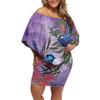 Australia Splendid Fairy Wren on Eucalyptus Off Shoulder Short Dress Epilepsy Awareness - Aussie Hoodie