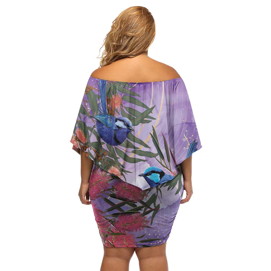 Australia Splendid Fairy Wren on Eucalyptus Off Shoulder Short Dress Epilepsy Awareness - Aussie Hoodie