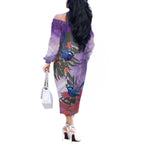 Australia Splendid Fairy Wren on Eucalyptus Off The Shoulder Long Sleeve Dress Epilepsy Awareness - Aussie Hoodie