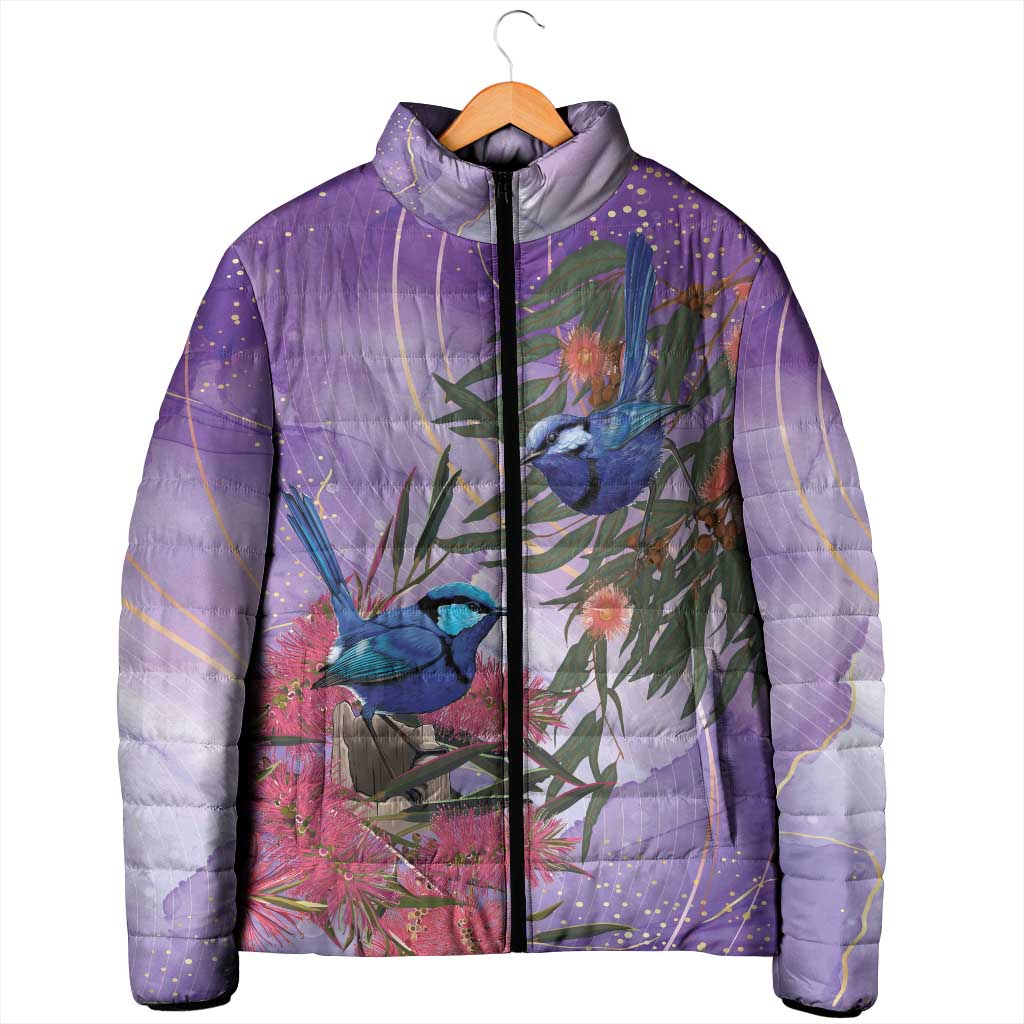 Australia Splendid Fairy Wren on Eucalyptus Padded Jacket Epilepsy Awareness - Aussie Hoodie