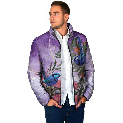 Australia Splendid Fairy Wren on Eucalyptus Padded Jacket Epilepsy Awareness - Aussie Hoodie