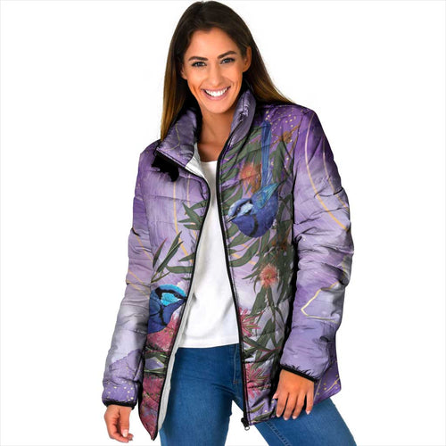 Australia Splendid Fairy Wren on Eucalyptus Padded Jacket Epilepsy Awareness - Aussie Hoodie
