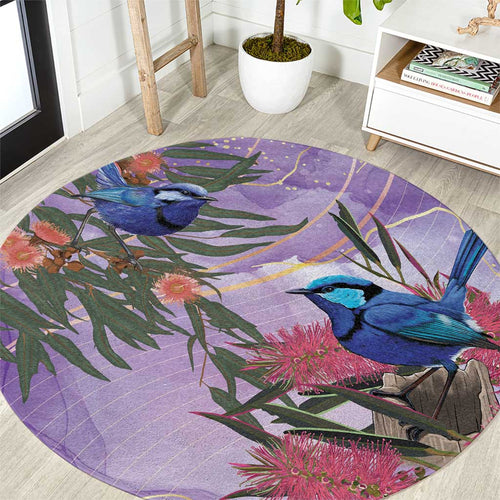 Australia Splendid Fairy Wren on Eucalyptus Round Carpet Epilepsy Awareness - Aussie Hoodie