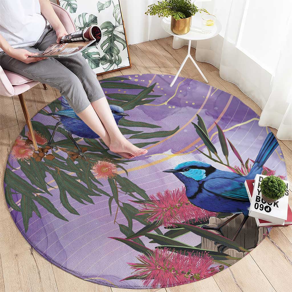 Australia Splendid Fairy Wren on Eucalyptus Round Carpet Epilepsy Awareness - Aussie Hoodie