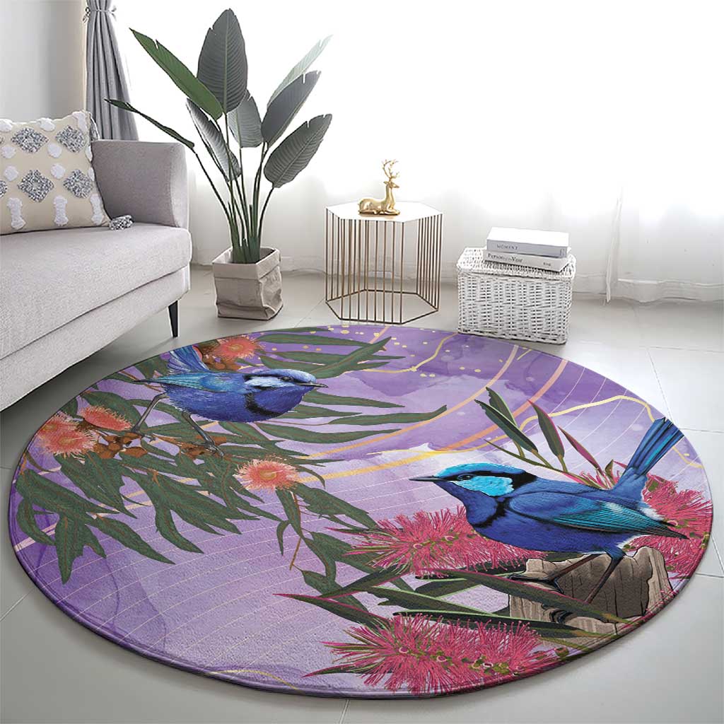 Australia Splendid Fairy Wren on Eucalyptus Round Carpet Epilepsy Awareness - Aussie Hoodie