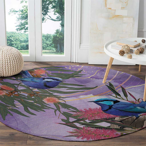 Australia Splendid Fairy Wren on Eucalyptus Round Carpet Epilepsy Awareness - Aussie Hoodie
