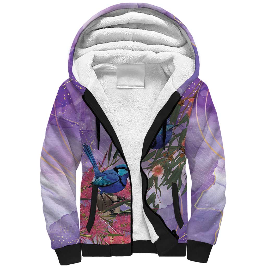 Australia Splendid Fairy Wren on Eucalyptus Sherpa Hoodie Epilepsy Awareness - Aussie Hoodie
