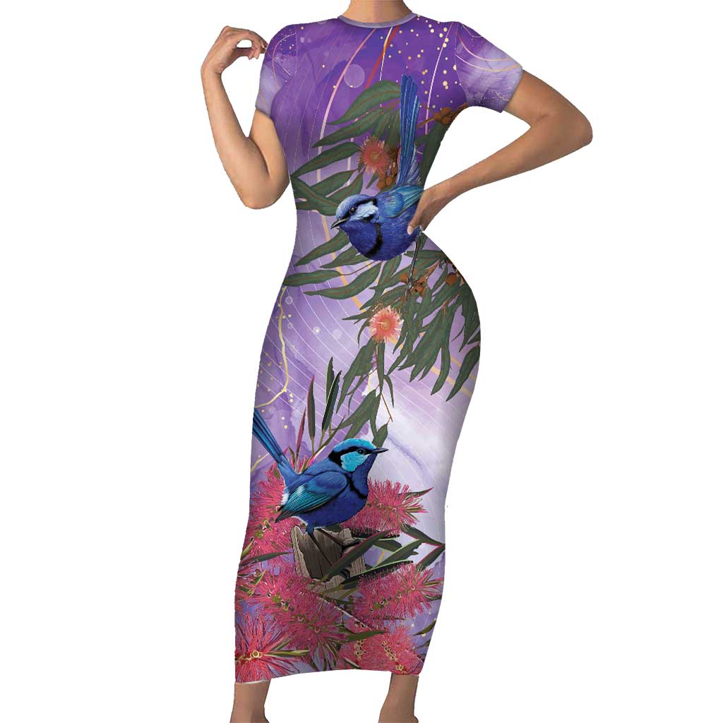 Australia Splendid Fairy Wren on Eucalyptus Short Sleeve Bodycon Dress Epilepsy Awareness - Aussie Hoodie