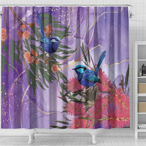 Australia Splendid Fairy Wren on Eucalyptus Shower Curtain Epilepsy Awareness - Aussie Hoodie