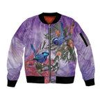 Australia Splendid Fairy Wren on Eucalyptus Sleeve Zip Bomber Jacket Epilepsy Awareness - Aussie Hoodie
