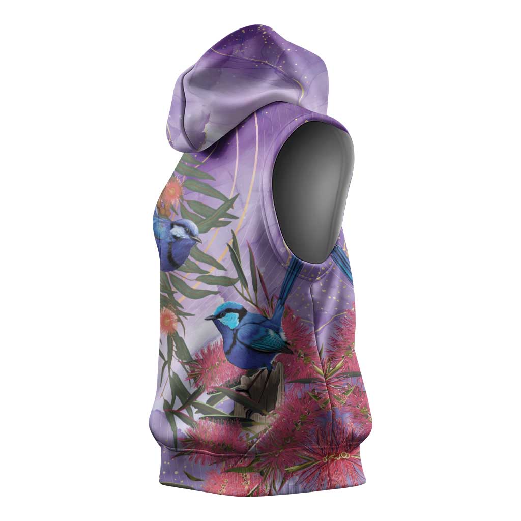 Australia Splendid Fairy Wren on Eucalyptus Sleeveless Hoodie Epilepsy Awareness - Aussie Hoodie