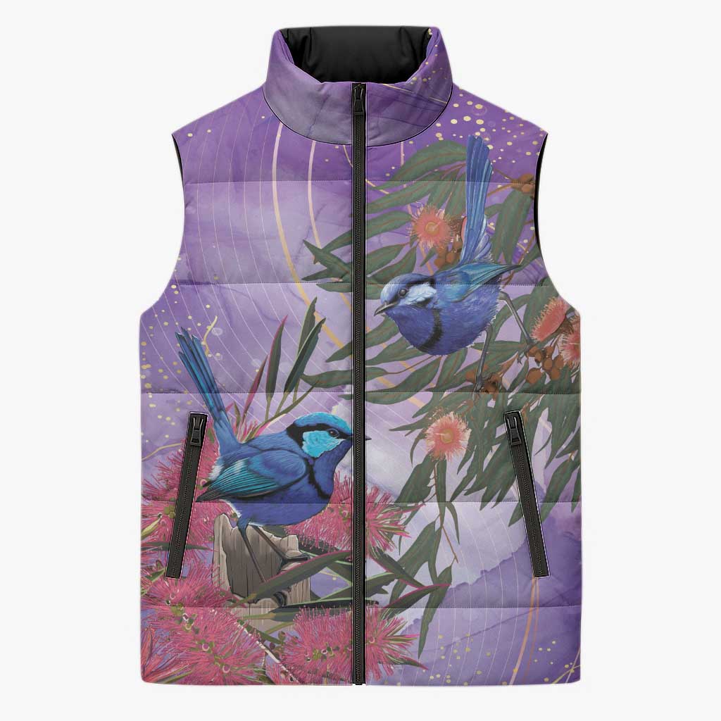 Australia Splendid Fairy Wren on Eucalyptus Sleeveless Puffer Jacket Epilepsy Awareness - Aussie Hoodie