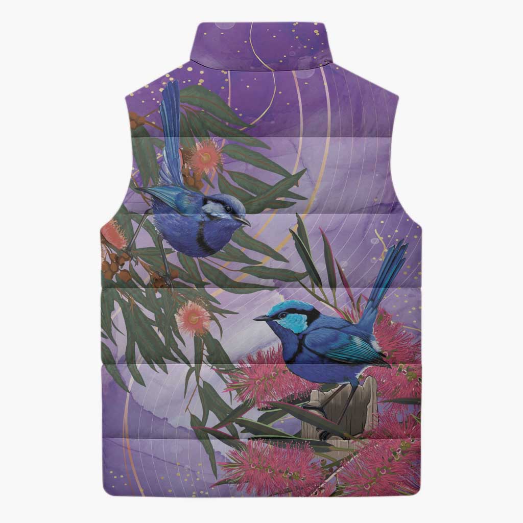 Australia Splendid Fairy Wren on Eucalyptus Sleeveless Puffer Jacket Epilepsy Awareness - Aussie Hoodie