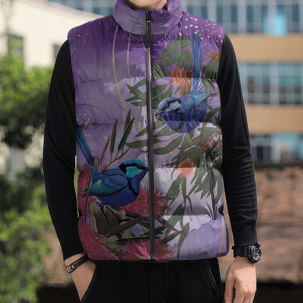 Australia Splendid Fairy Wren on Eucalyptus Sleeveless Puffer Jacket Epilepsy Awareness - Aussie Hoodie