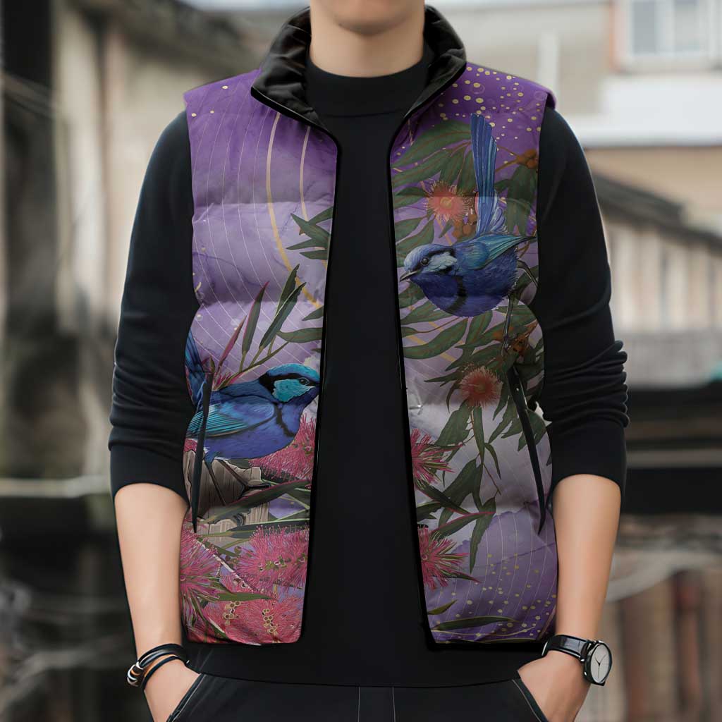 Australia Splendid Fairy Wren on Eucalyptus Sleeveless Puffer Jacket Epilepsy Awareness - Aussie Hoodie