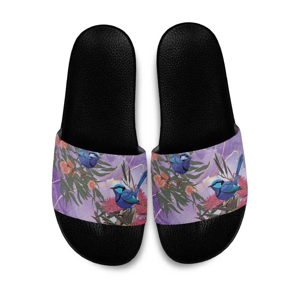 Australia Splendid Fairy Wren on Eucalyptus Slide Sandals Epilepsy Awareness - Aussie Hoodie