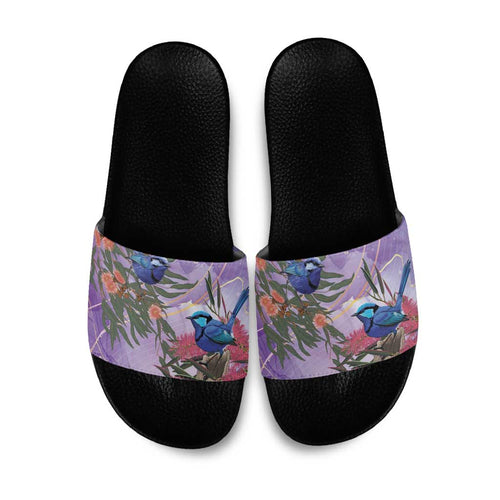 Australia Splendid Fairy Wren on Eucalyptus Slide Sandals Epilepsy Awareness - Aussie Hoodie